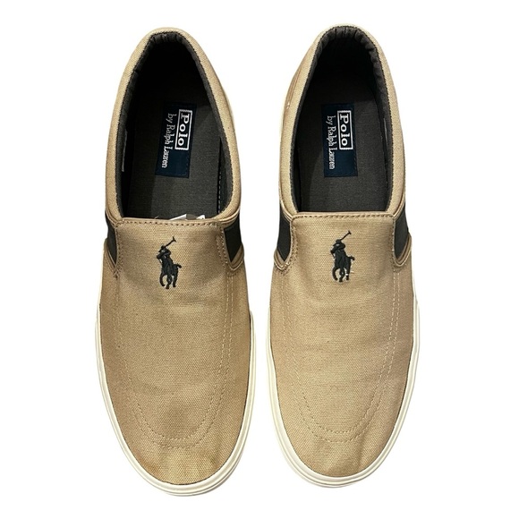 Polo Ralph Lauren Men’s 12D Beige Tan Canvas Slip On Shoes Preppy Minimalist - Picture 1 of 16